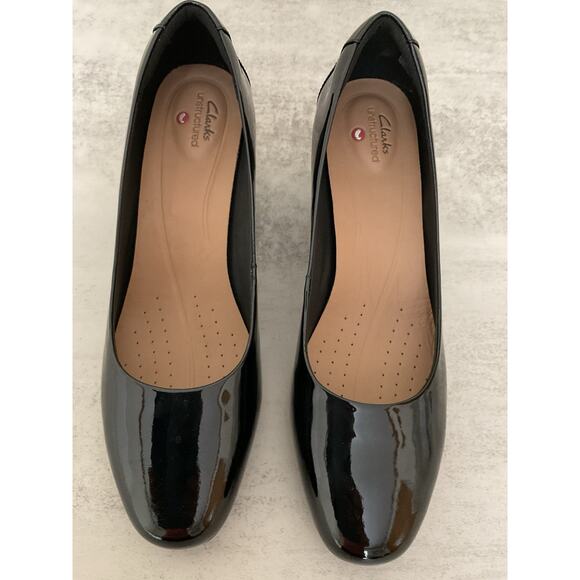 Clarks Un Cosmo Dress Black Patent Shoes Women’s 9.5W Leather Upper - Picture 1 of 9